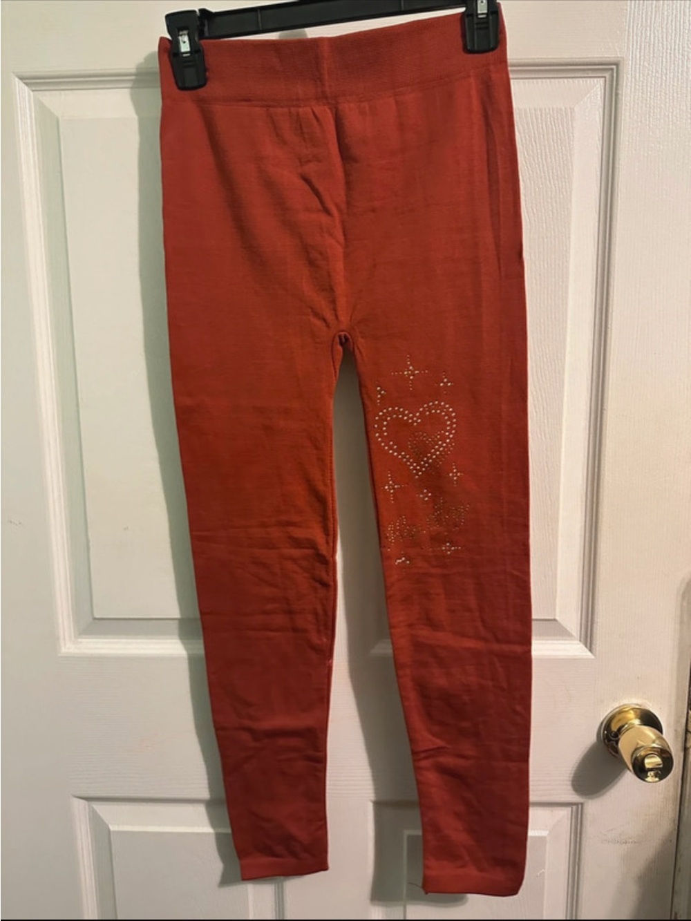 Kids Rust Heart Embellished Leggings
